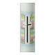 Large candle for Baptism, silver cross and colourful background, 400x40 mm s2