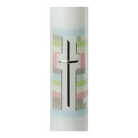 Cirio bautismal multicolor cruz plata 400x40 mm