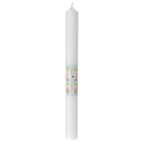 Baptism candle with multi-color silver cross 400x40 mm 1