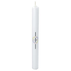 Large candle for Baptism, cross and rainbow-coloured fishes, 400x40 mm
