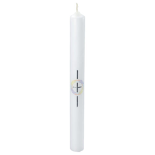 Large candle for Baptism, cross and rainbow-coloured fishes, 400x40 mm 1