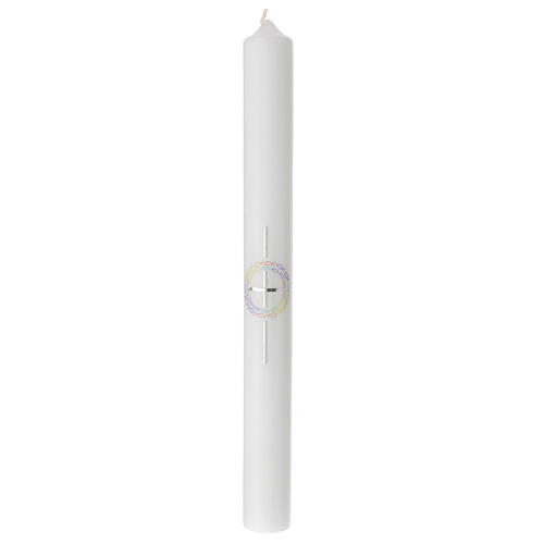 Large candle for Baptism, cross and rainbow-coloured fishes, 400x40 mm 1