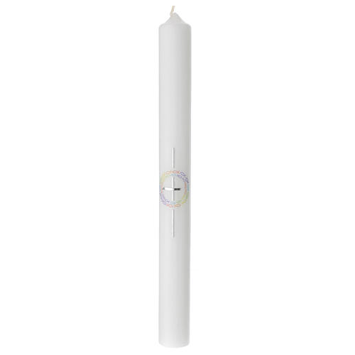 Baptism candle with silver cross stylized fish 400x40 mm 1