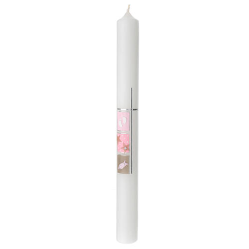 Kerze zur Taufe mit rosafarbenen Details, 400x40 mm 1