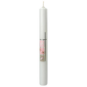 Large candle for Baptism, pink squares and cross, 400x40 mm