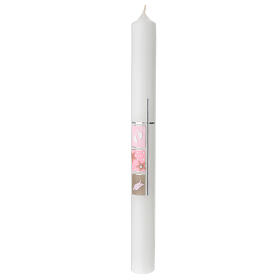 Large candle for Baptism, pink squares and cross, 400x40 mm