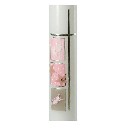 Baptism candle with silver cross pink squares 400x40 mm 2