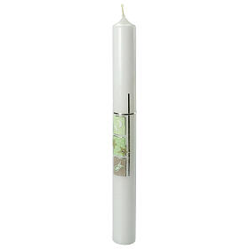 Large candle for Baptism, green squares and cross, 400x40 mm