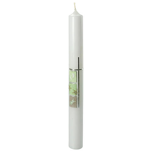 Large candle for Baptism, green squares and cross, 400x40 mm 1