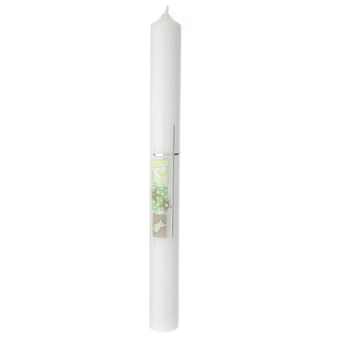 Large candle for Baptism, green squares and cross, 400x40 mm 1