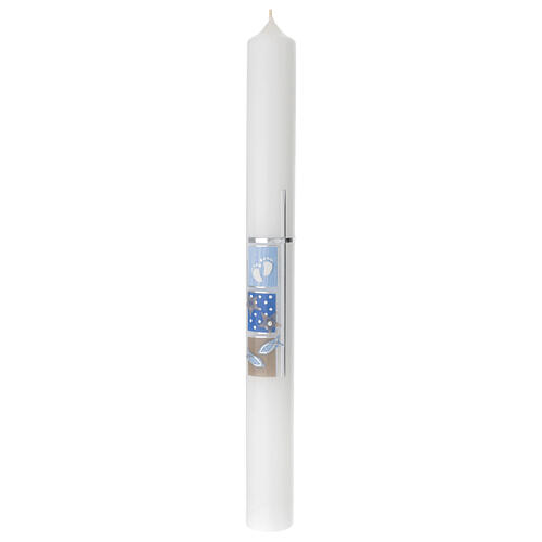 Kerze zur Taufe mit blauen Verzierungen, 400x40 mm 1