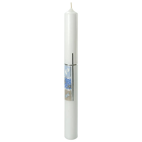 Large candle for Baptism, blue squares and cross, 400x40 mm 1