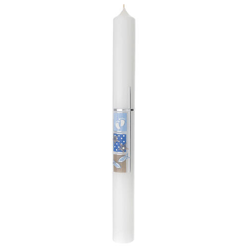 Large candle for Baptism, blue squares and cross, 400x40 mm 1