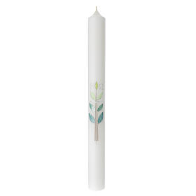 Kerze zur Taufe mit Kreuz und grünen Blättern, 400x40 mm