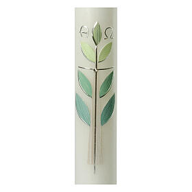 Large candle for Baptism, cross with green leaves, 400x40 mm