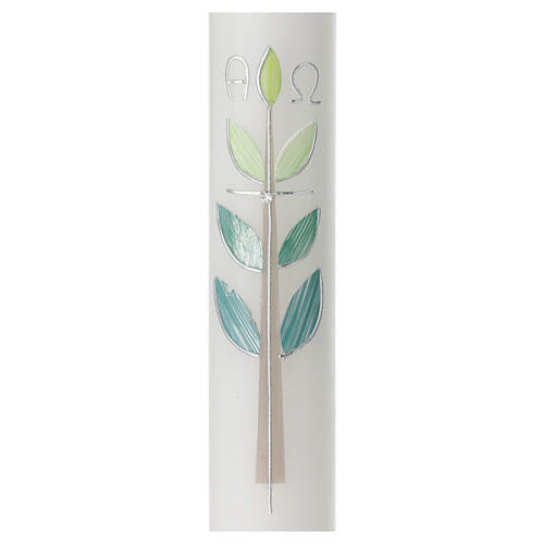 Large candle for Baptism, cross with green leaves, 400x40 mm 2