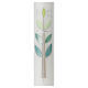 Baptism candle with silver cross green leaves 400x40 mm s2