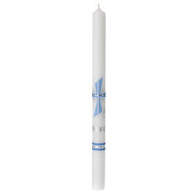 Large candle for Baptism, light blue cross, 400x30 mm
