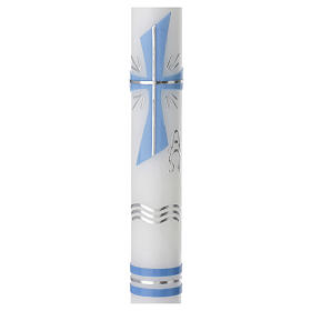 Large candle for Baptism, light blue cross, 400x30 mm