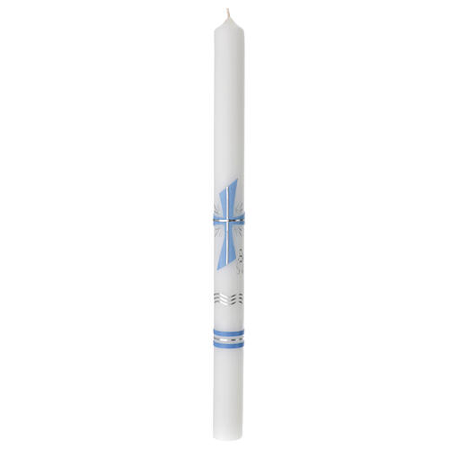 Large candle for Baptism, light blue cross, 400x30 mm 1