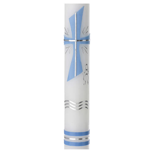 Large candle for Baptism, light blue cross, 400x30 mm 2