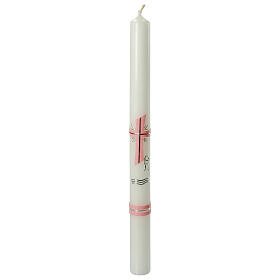 Large candle for Baptism, pink cross, 400x30 mm