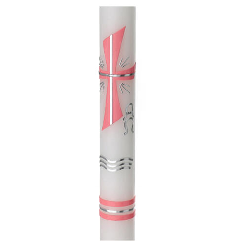 Large candle for Baptism, pink cross, 400x30 mm 2