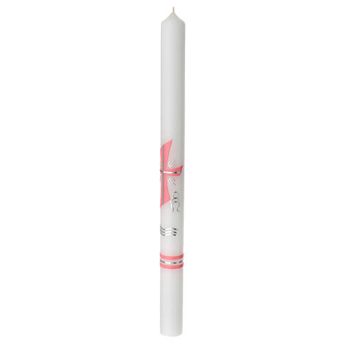 Large candle for Baptism, pink cross, 400x30 mm 3
