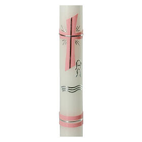 Cirio bautismal cruz rosa plata 400x30 mm