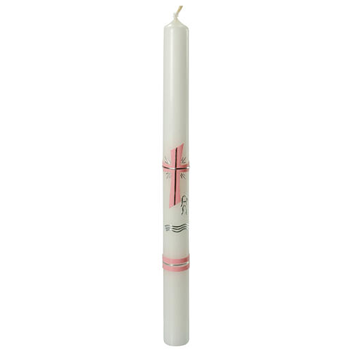 Cirio bautismal cruz rosa plata 400x30 mm 1