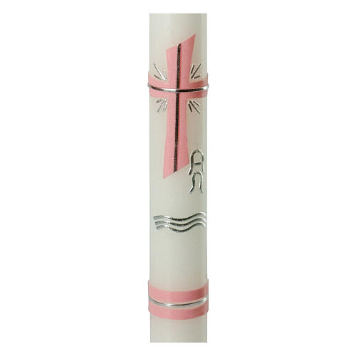 Cirio bautismal cruz rosa plata 400x30 mm 2