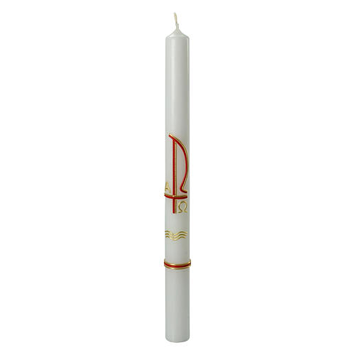 Baptismal candle, Chi-Rho, red and gold, 400x30 mm 1