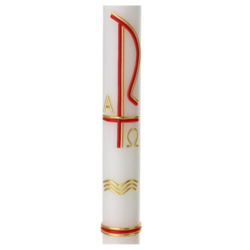 Baptismal candle, Chi-Rho, red and gold, 400x30 mm 2