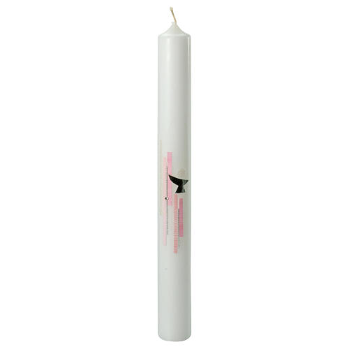 Candle for First Communion, pink, chalice, 400x40 mm 1