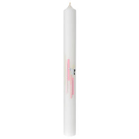 Communion candle with pink stripes and Eucharist 400x40 mm