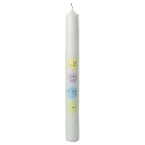 Candle for First Communion, colourful symbols, 400x40 mm 1