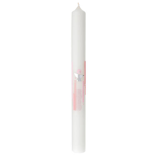 Cierge Première Communion rose calice et strass 400x40 mm 1