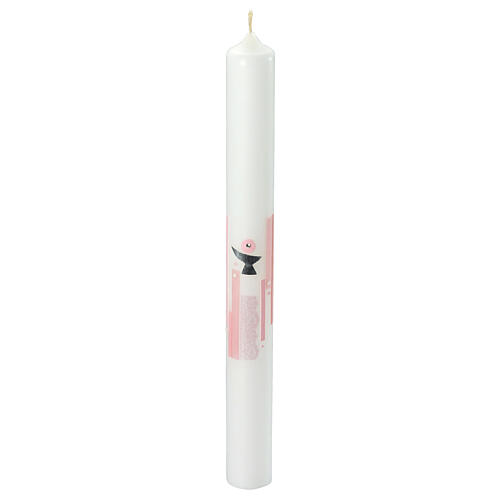 Communion candle Chalice pink stripes rhinestone 400x40 mm 1