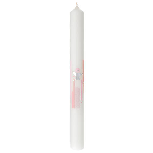Communion candle Chalice pink stripes rhinestone 400x40 mm 1