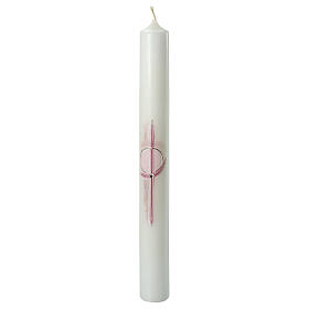 Kerze zur Kommunion mit Kreuz und rosafarbenen Details, 400x40 mm