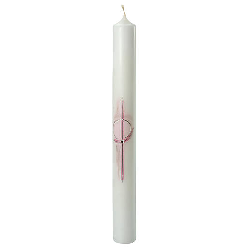 Kerze zur Kommunion mit Kreuz und rosafarbenen Details, 400x40 mm 1