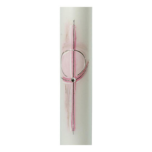 Kerze zur Kommunion mit Kreuz und rosafarbenen Details, 400x40 mm 2