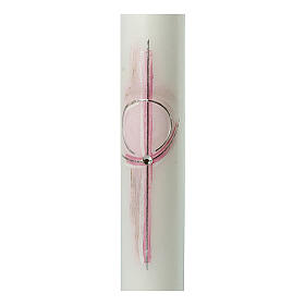 Círio Comunhão cor-de-rosa, strass e cruz estilizada 40x4 cm