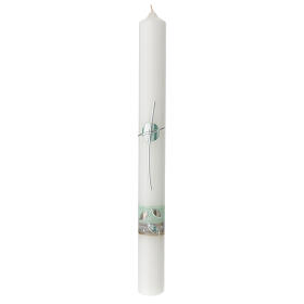 Ivory candle, green decoration, First Communion, 400x40 mm
