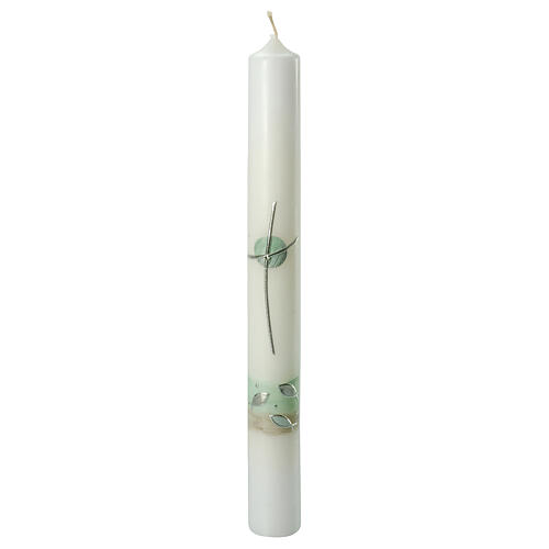 Ivory candle, green decoration, First Communion, 400x40 mm 1