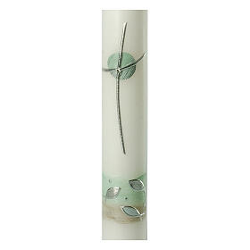 Círio Primeira Comunhão decoração verde, peixes e cruz estilizada 40x4 cm