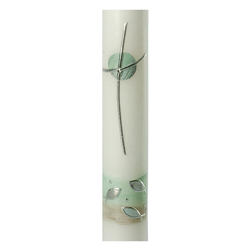 Círio Primeira Comunhão decoração verde, peixes e cruz estilizada 40x4 cm 2