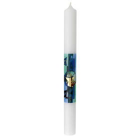 Kerze zur Kommunion mit blauem Glaseffekt, 400x40 mm