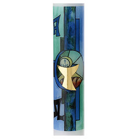 Círio Primeira Comunhão decoração efeito vitral azul 40x4 cm