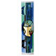 Círio Primeira Comunhão decoração efeito vitral azul 40x4 cm s2
